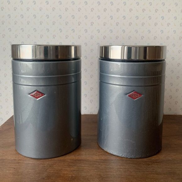 Vintage Wesco 2 Qt Gray Steel Canister Set Made in Germany SET OF 2 HG2 - Picture 1 of 8